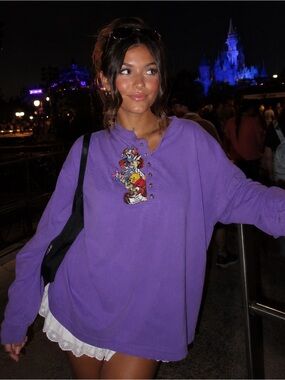90s Disney Vintage Winnie the Pooh Embroidered Henley Long Sleeve Purple XL 💜